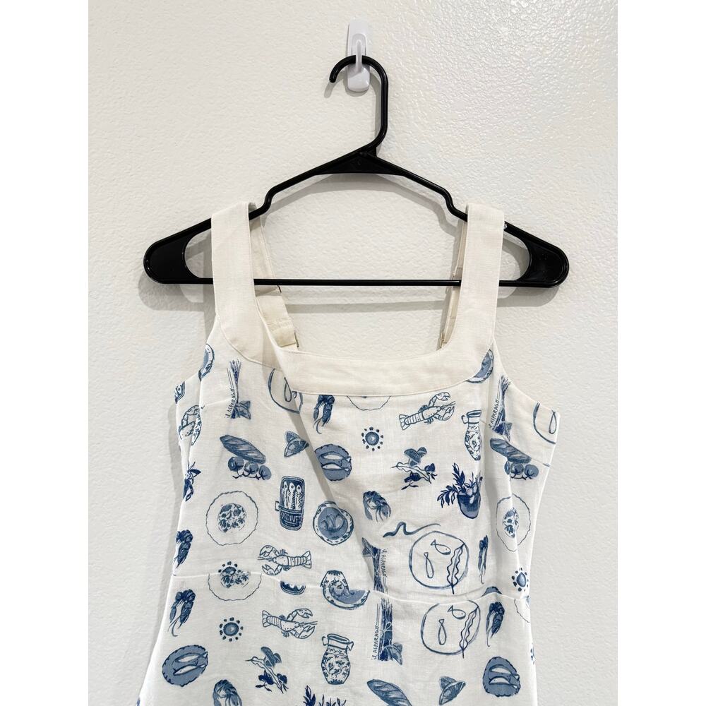 Abercrombie & Fitch Linen Blend Wide Strap Mini Dress White Blue Food Medium - Picture 6 of 16